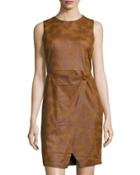 Sleeveless Faux-suede Dress, Brown