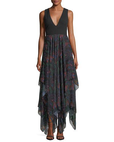 V-neck Maxi Dress W/ Chiffon