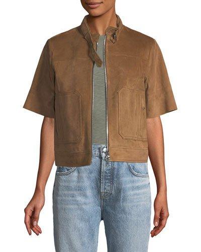 Lavzinnie Wilmore Short-sleeve Suede Jacket, Brown