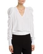 Alexis Cropped Puff-sleeve V-neck Top