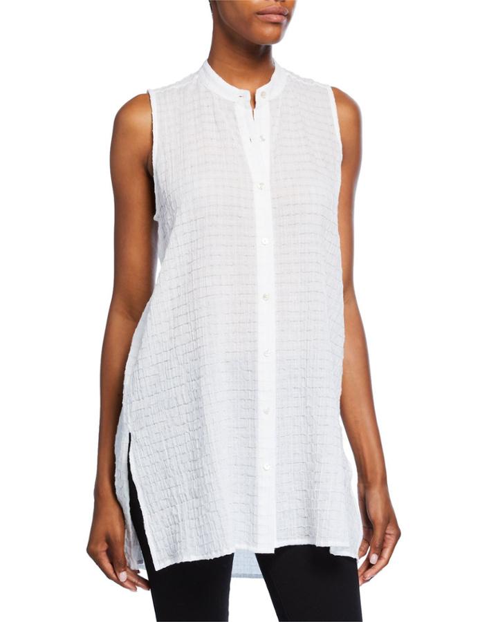 Organic Cotton Voile Sleeveless Button-front