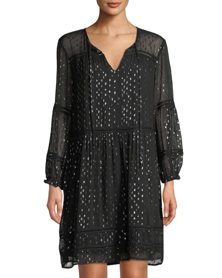 Taci Metallic Chiffon Long-sleeve