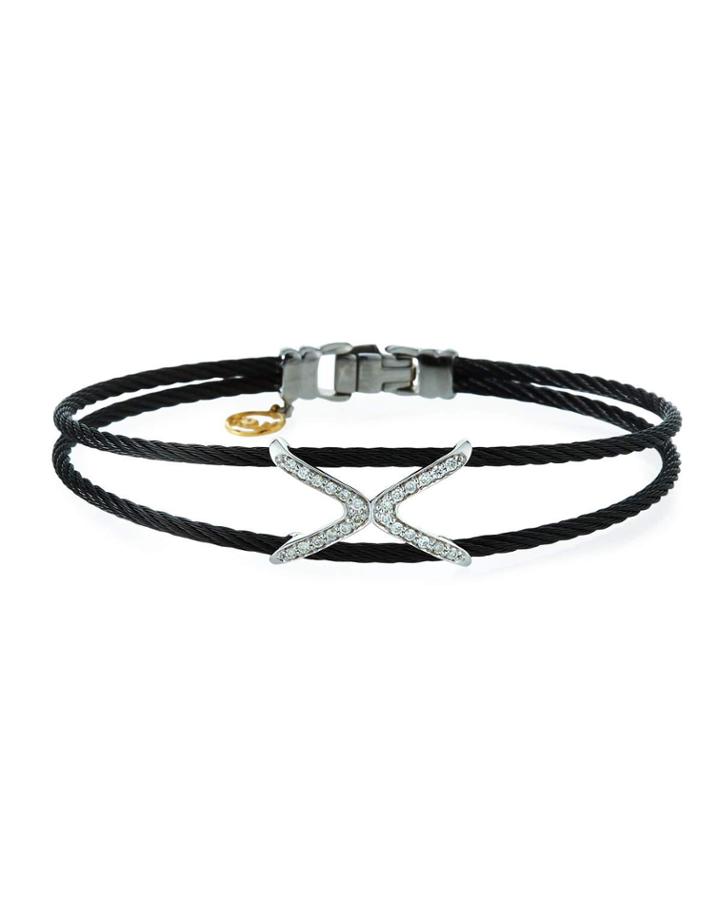 2-row Diamond Crisscross Bangle, Black