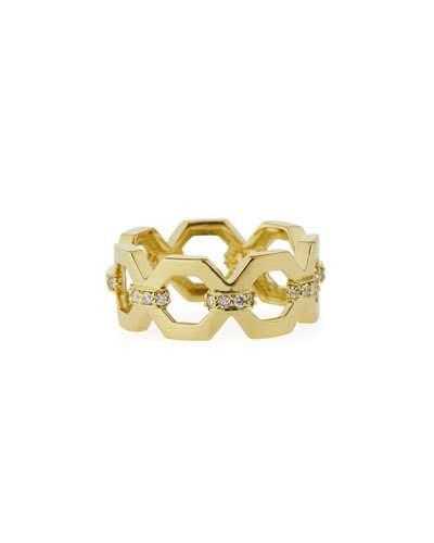 18k Geometric Link Ring W/ Diamonds,