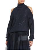 Sequin Cold-shoulder Cashmere/silk Turtleneck