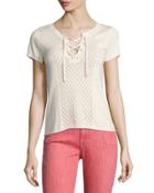 Pointelle Lace-up Tee, Off White