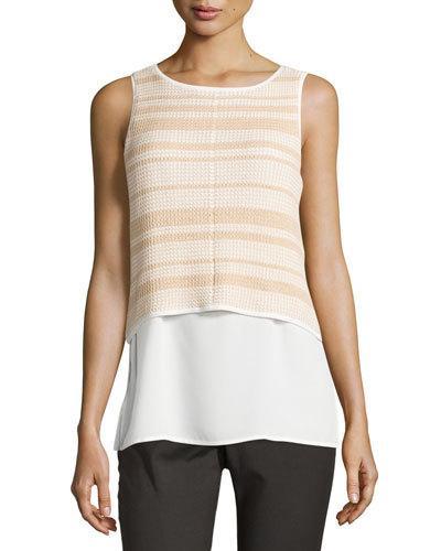 Layered Knit Scoop-neck Tank, Wheat/ivory