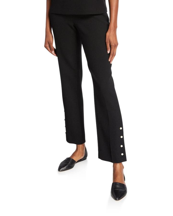 Wool Crepe Pearly Button-front Pants