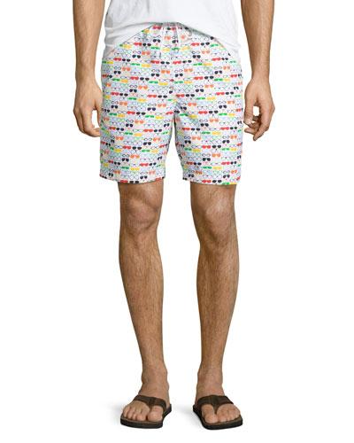 Sunglasses-print Swim Trunks, White/multi