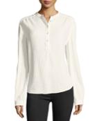 Prairie Button-placket Long-sleeve Crinkled Cotton Top