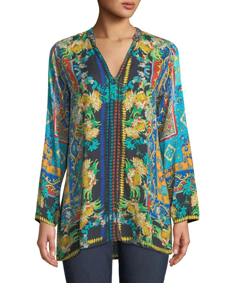 Sathya Printed Caftan-neck Top