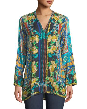 Sathya Printed Caftan-neck Top