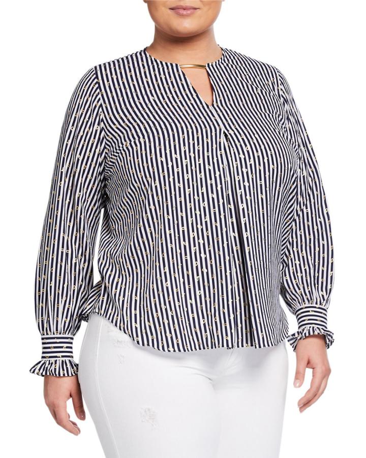 Plus Size Pleated Stripe & Paisley Blouse