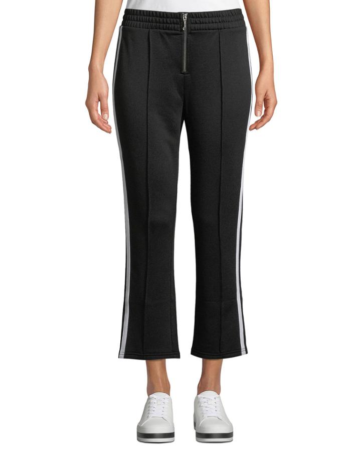 Striped Tricot Zip-front Cropped Track Pants