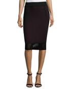Perforated-overlay Pencil Skirt, Black Berry
