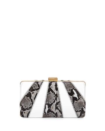Jen Snake-embossed Evening Clutch Bag, Natural/white