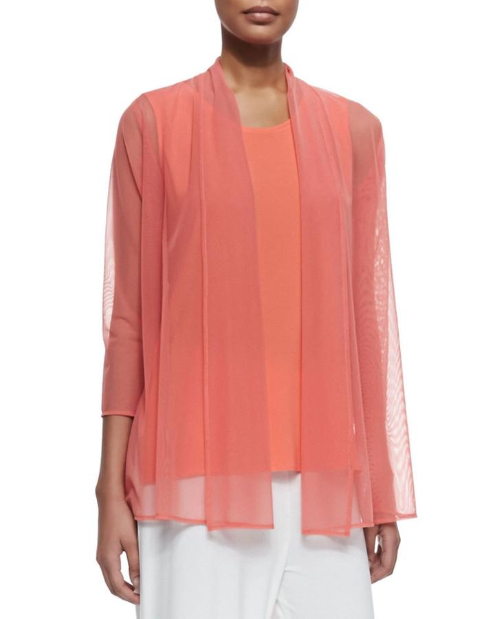 3/4-sleeve Illusion Sheer Cardigan,
