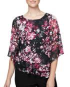 Floral 3/4-sleeve Burnout Asymmetric Hem Blouse