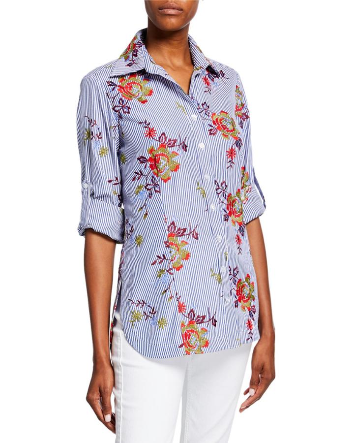 Joey Striped Autumn Floral Shirt With Tab