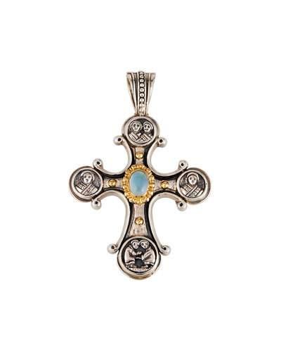 Aquamarine & Portrait Cross Pendant