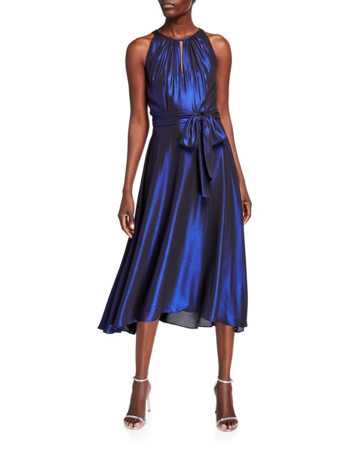 Iridescent Chiffon Halter Cocktail Dress