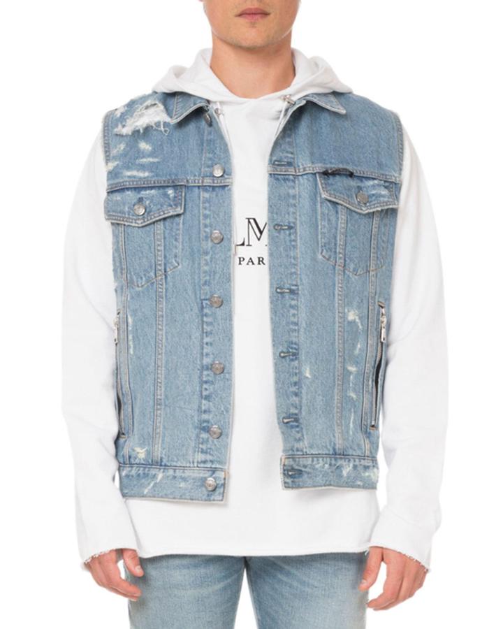 Men's Destroyed Denim Vest