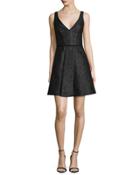 Sleeveless V-neck Pleated Dress, Black