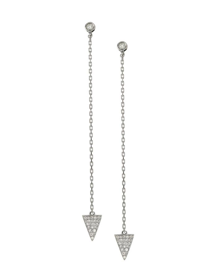 14k White Gold Triangle Dangle Earrings With Pave Diamonds