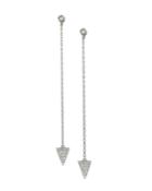 14k White Gold Triangle Dangle Earrings With Pave Diamonds
