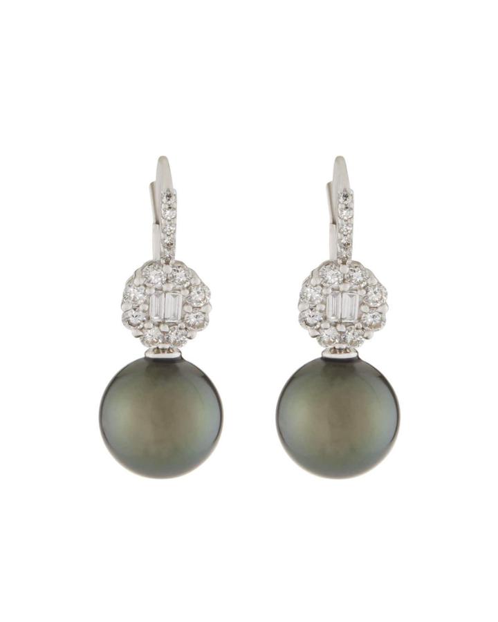 18k Tahitian Pearl & Diamond Drop Earrings,