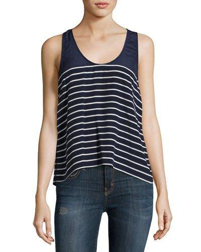 Angola Striped Silk Tank Top, Navy