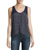 Angola Striped Silk Tank Top, Navy