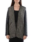 Wool-blend Open-front Faux-leather Quilted Jacket