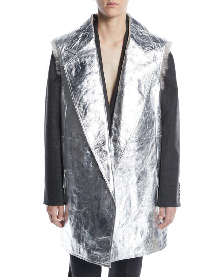 Oversize Patch-pocket Vest With Detachable Fur