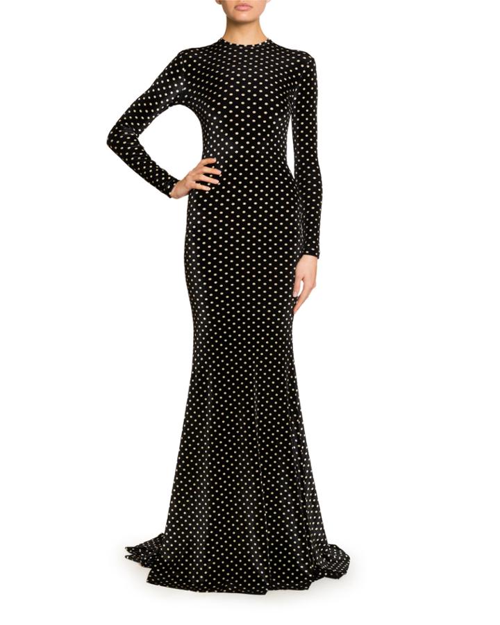 Long-sleeve Polka-dot Velvet