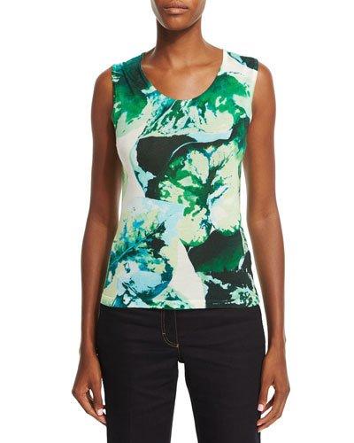 Scoop-neck Leaf-print Tank,