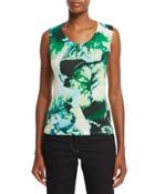Scoop-neck Leaf-print Tank,