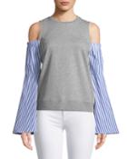 Cold-shoulder Striped-sleeve