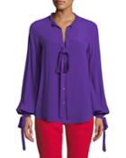 Violet Tie-neck Button-front Blouse
