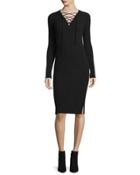 Ribbed Cashmere Lace-up V-neck