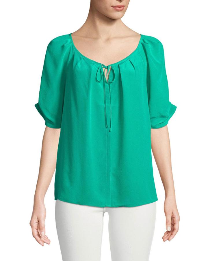 Berkeley Flutter-sleeve Silk Button-front Blouse