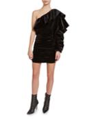 One-shoulder Glittered Velvet Dress