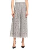 Pleated Guipure-lace Culotte Pants, Nickel
