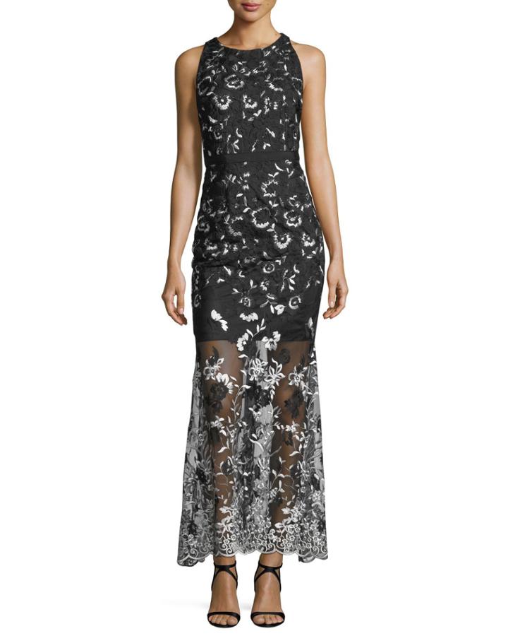 Embroidered Halter Sleeveless Gown