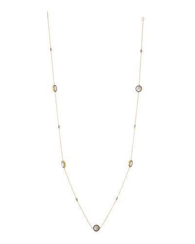 Long Round Pearly & Crystal Station Necklace,
