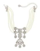 Pearly Crystal Choker Statement Necklace, White