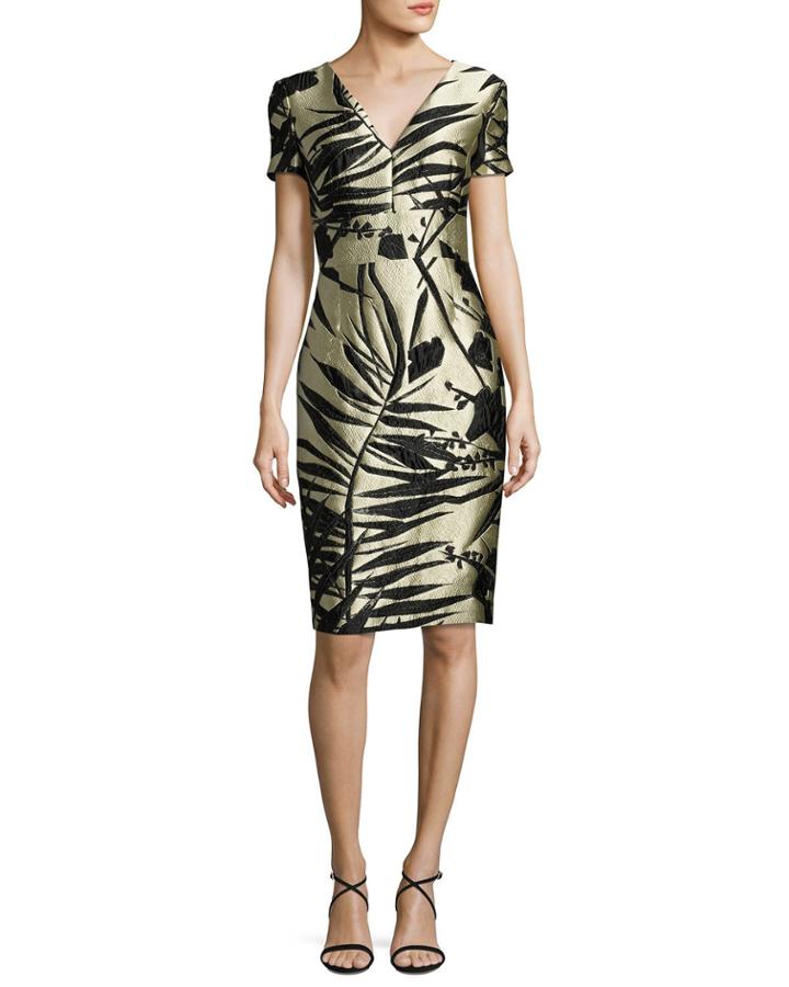 Leaf-jacquard Short-sleeve Dress