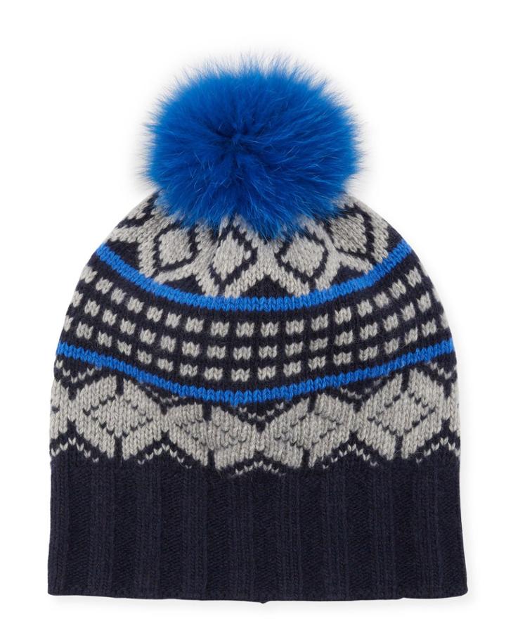 Fair Isle Beanie W/ Fur Pompom