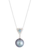 14k Diamond, Topaz & Pearl Pendant Necklace