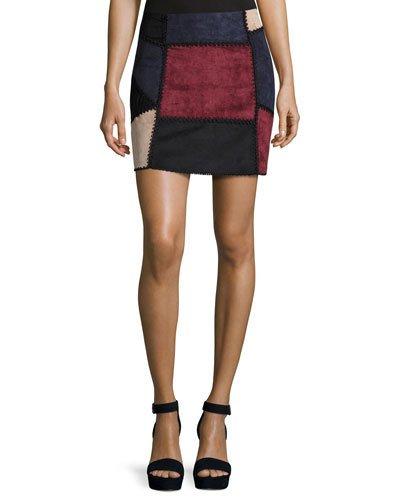 Faux-suede Patchwork Skirt, Wine Combo